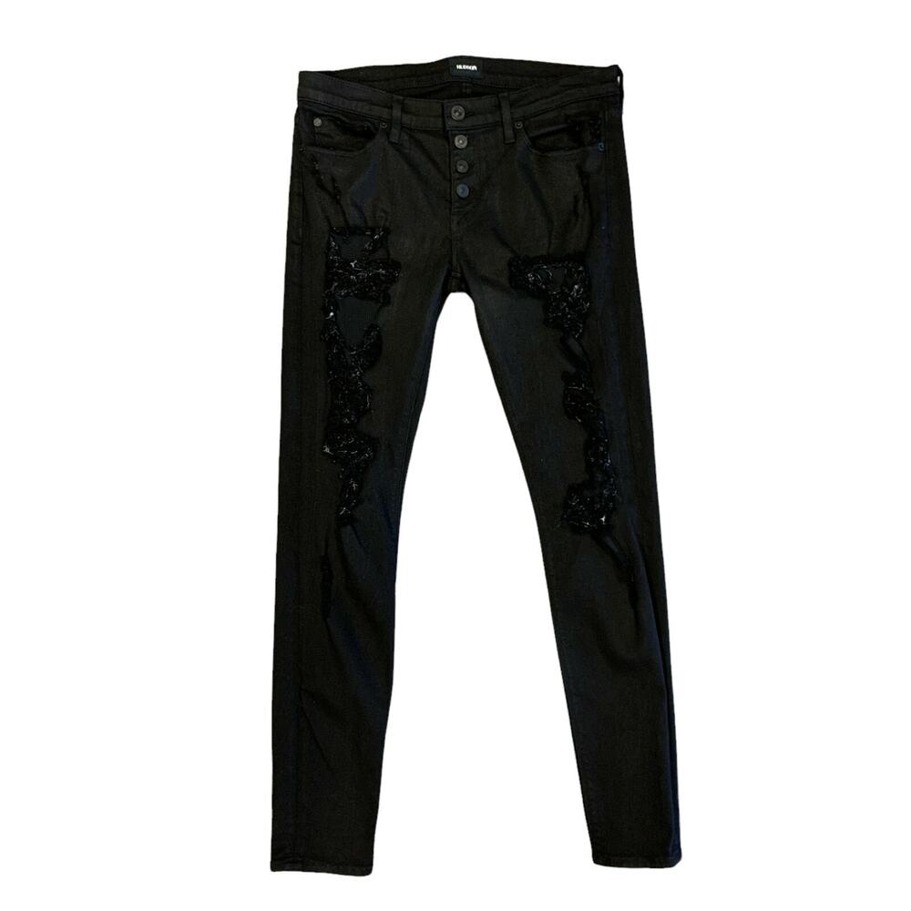 Hudson Jeans Womens 29 Black Denim Ciara Exposed Buttons Destructed Low Rise